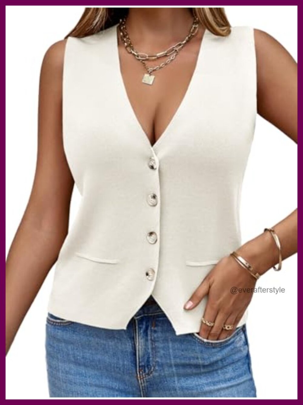Sleeveless V-Neck Button Knit Sweater Vest Asymmetrical Hem Cardigan